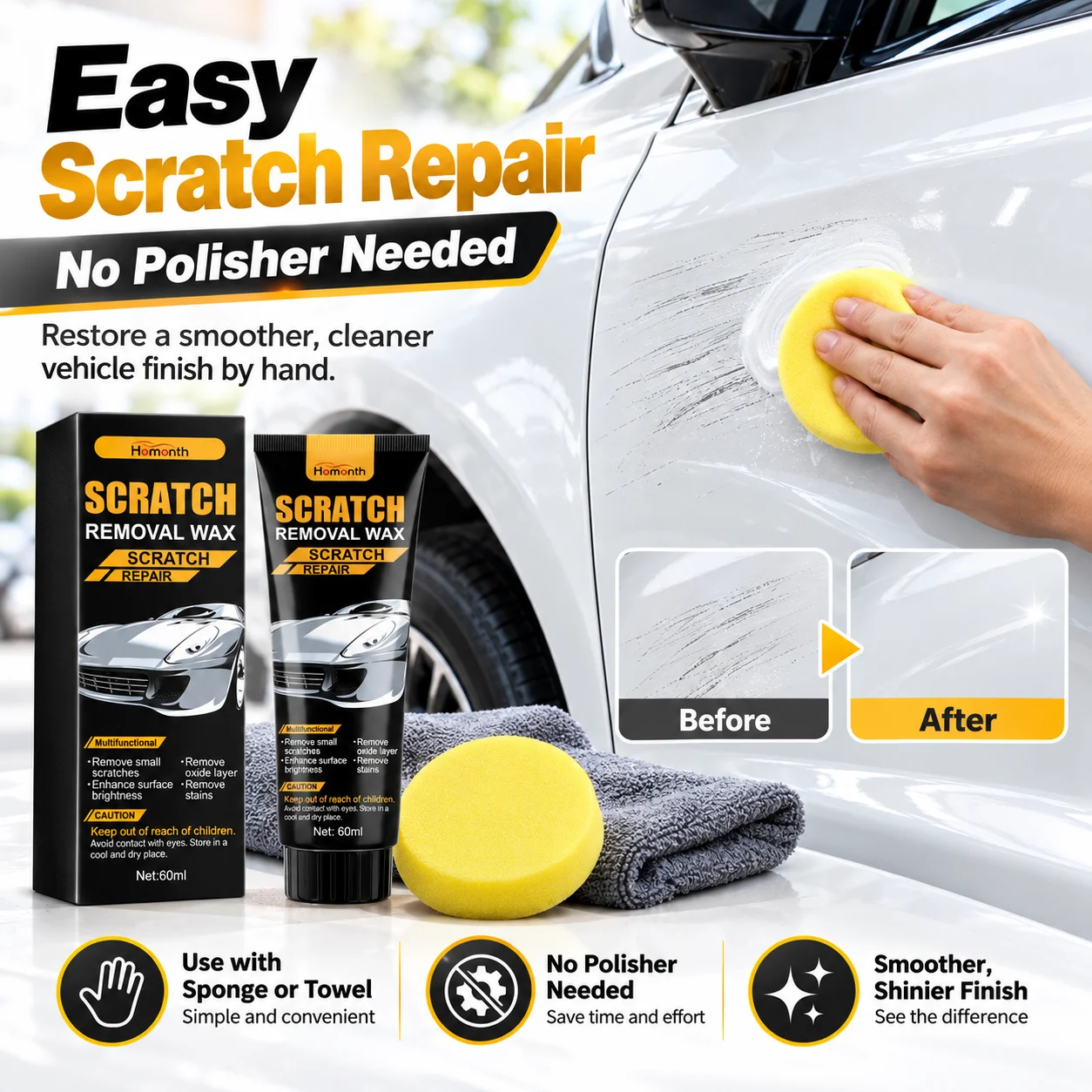Car Scratch Remover Paste Paint Repair Polish Compound Light Scratches Swirl Marks Clear Coat Auto Detailing Care Tools Kits Set