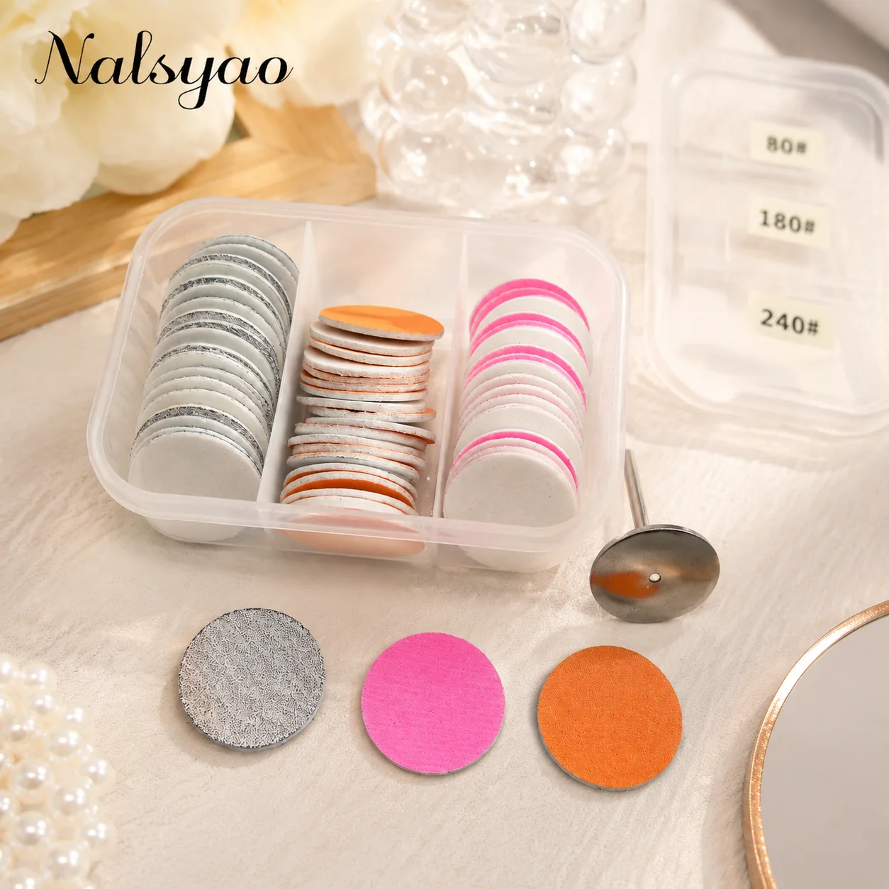 60 Stück Ersatz-Schleifpapier mit Metallscheibe, Rosa Pediküre-Nagelbit-Schleifpapier, Fußpflege-Werkzeug-Zubehör, Nagelbohrer-Bit – Detail 5