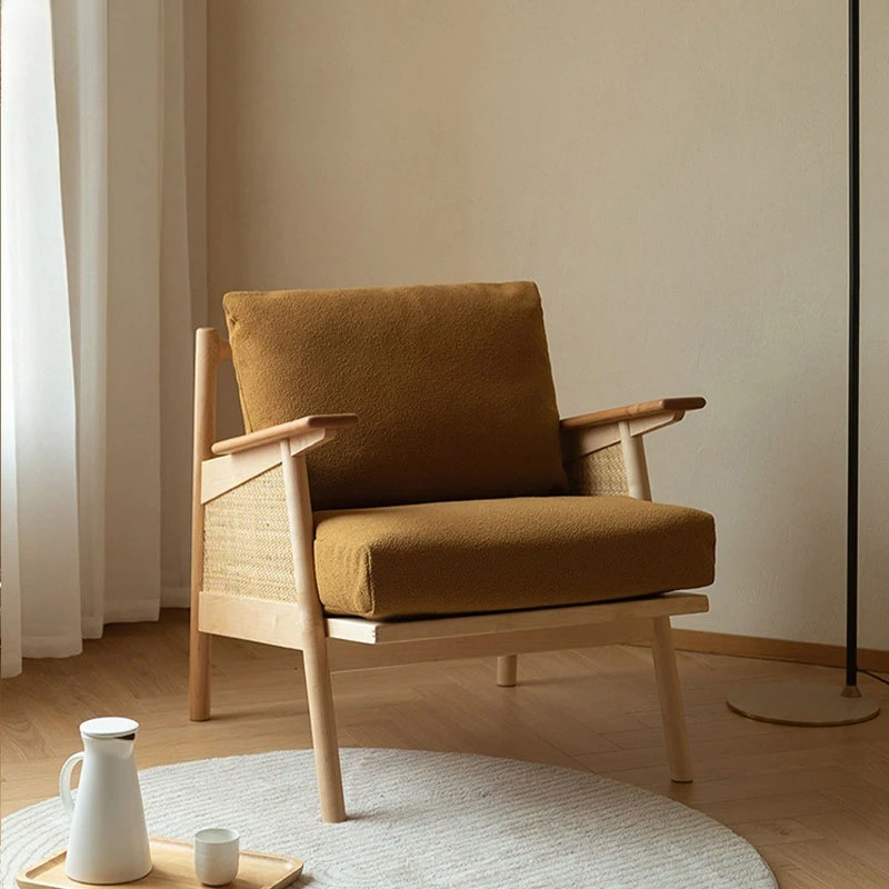 

Small apartment balcony recliner solid wood sofa chair simple single armchair designer home selection rattan chair