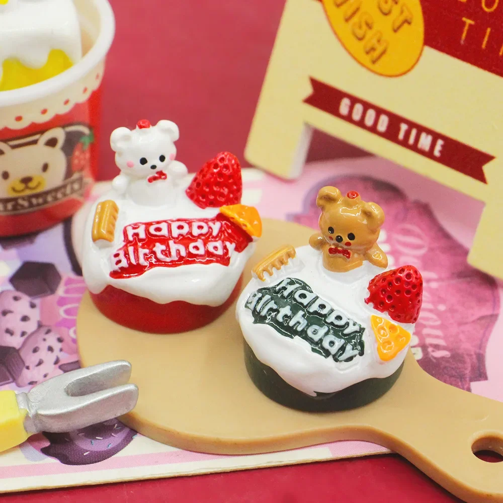 2024 New Kawaii Bear Cream Cake DIY Miniature Fake Food 3D Dollhouse Figurines Material Scrapbook Flat Back Resin Craft