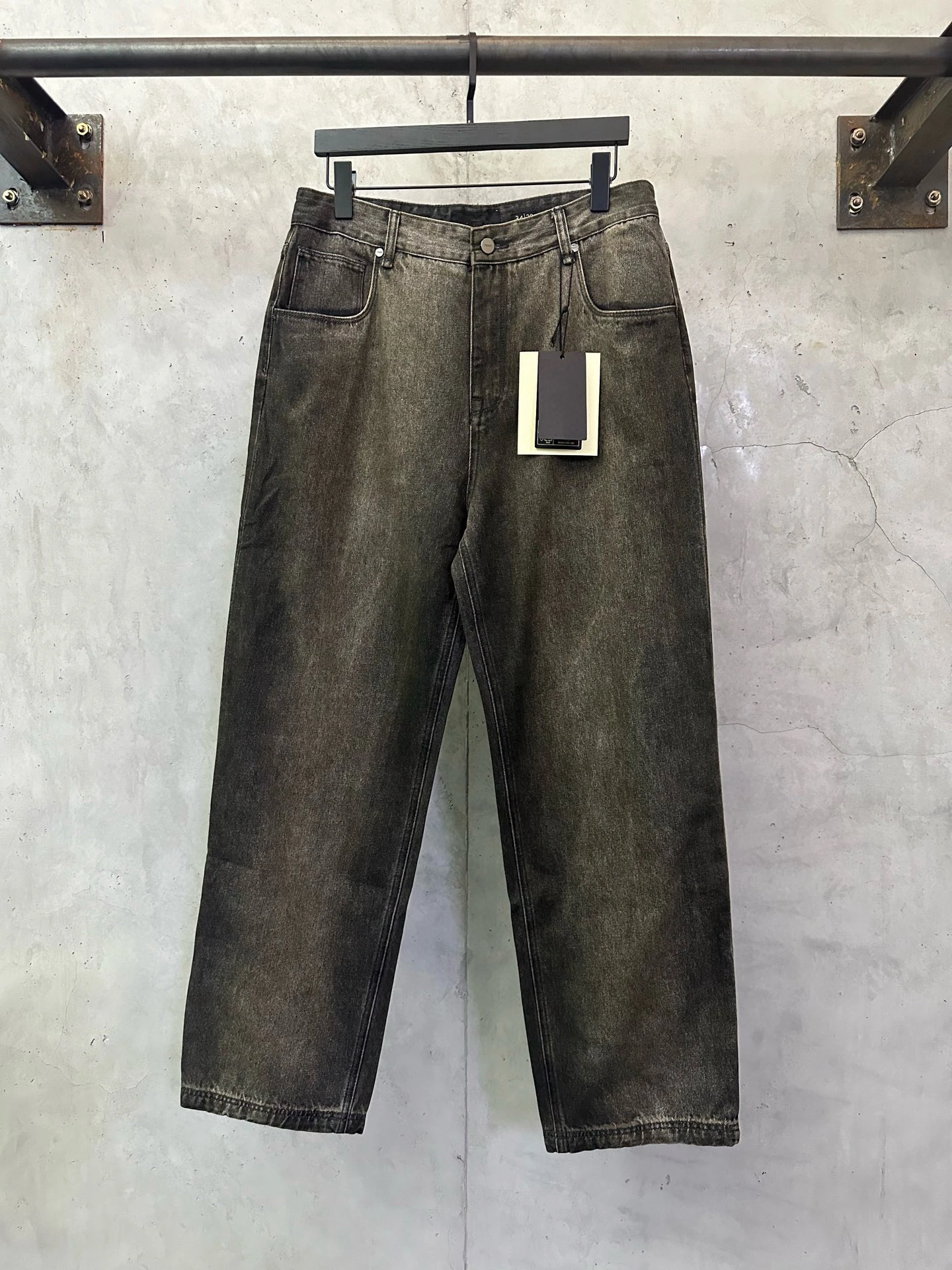 

Модные китайские прямые мужские джинсы с боковыми карманами, окрашенные, повседневные брюки с высокой талией, на пуговицах, из ПВХ-ткани, для ежедневной носки