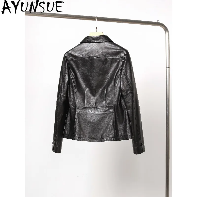 AYUNSUE Real Leather Black Jacket Woman Autumn Long Sleeve Tops Woman Luxury Commute Outerwear Leather Jackets for Woman 2026 코트