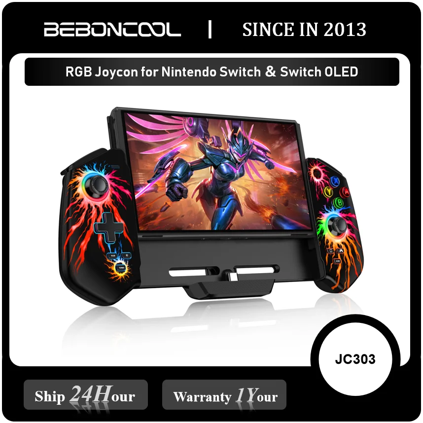 BEBONCOOL RGB Hall Effect قطعة واحدة Joycon لنينتندو سويتش/سويتش OLED المدمج في 6 محاور الدوران محرك مزدوج الاهتزاز غمبد