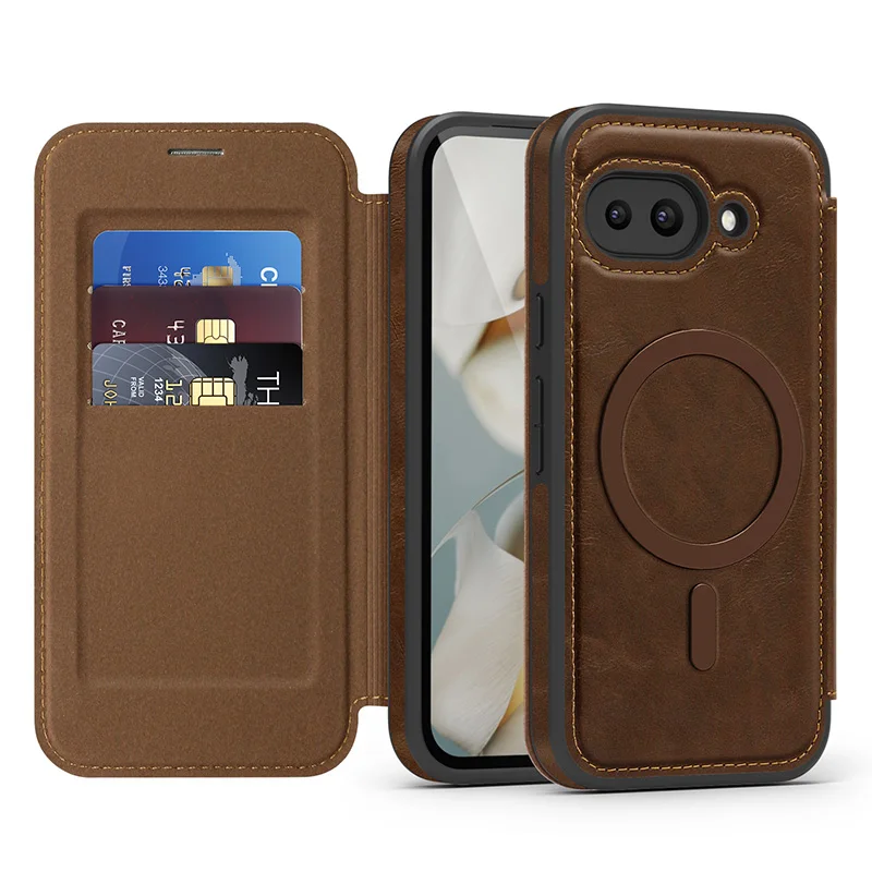 

Magsafe Magnetic 360° ° Кожаный чехол-бумажник с полной защитой и слотом для карт, откидной кронштейн для телефона Google Pixel 10 Pro XL 8 9A 9 Pro XL