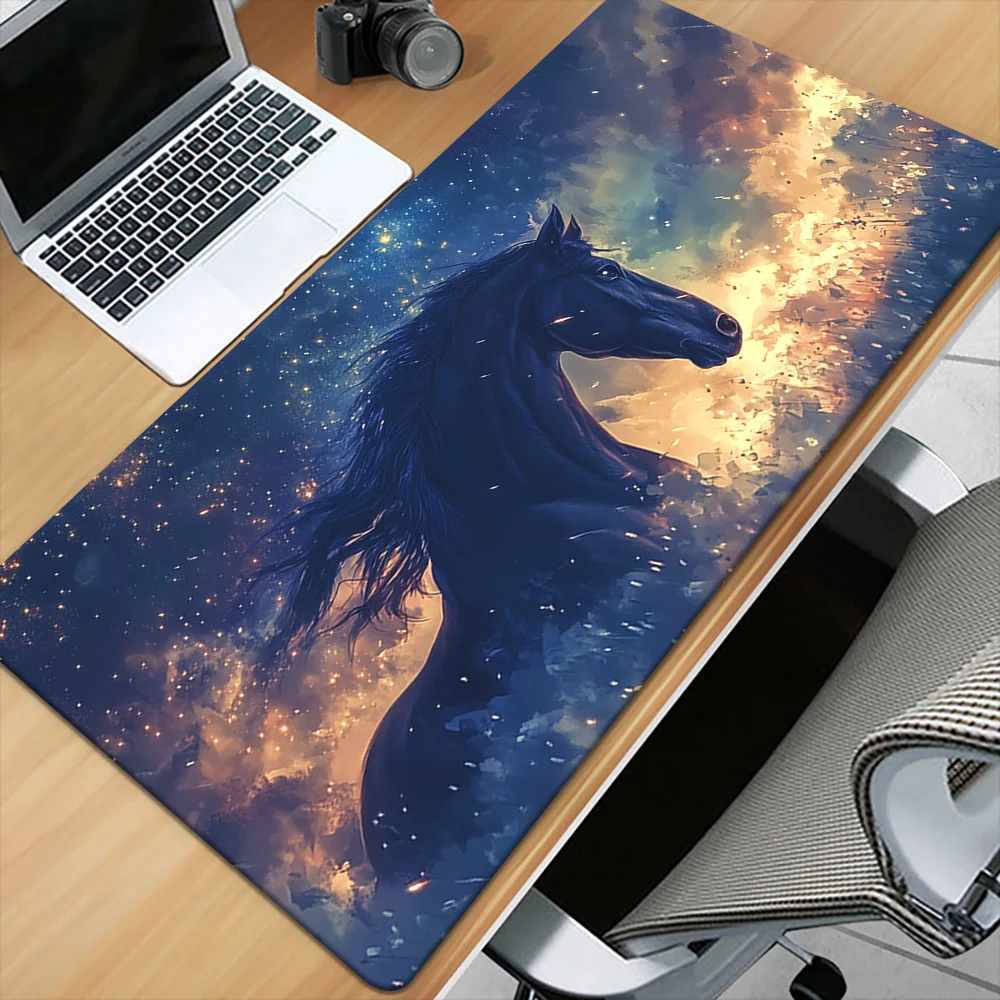 Mystical Black Horse Galaxy Extended Mouse Pad Waterproof Rubber Non-Slip Desk Mat for Gaming Office