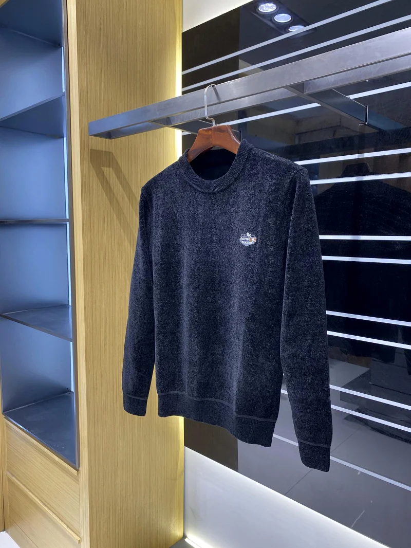 

Soft Fce Lined Thiened Knitted Sweater for Men Autumn Winter Casual Sle Polyester Fiber round Ne Sweatirt