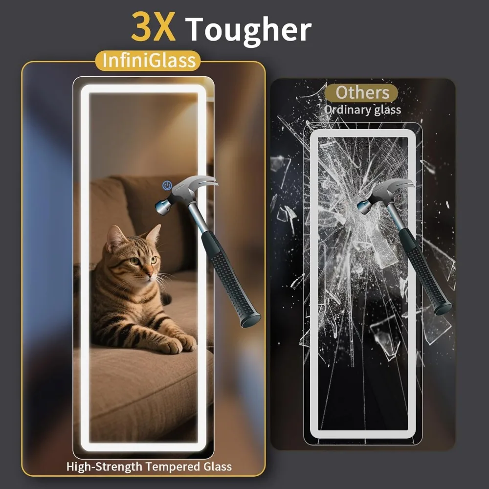 LED-beleuchteter Ganzkörperspiegel mit Dimmung und 3 Farboptionen, hoher Ganzkörperspiegel für den Einsatz im Schlafzimmer