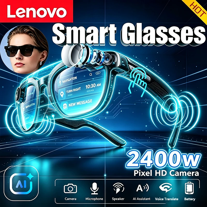 Lenovo Wireless AI Smart Glasses Touch Control Bluetooth Remote Photo Video Record Translator Voice Assistant óculos inteligente