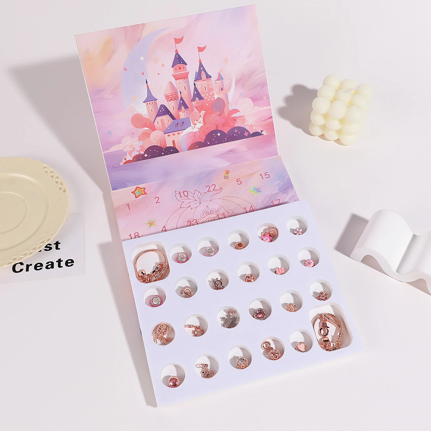 Christmas/Castle Series Bracelet DIY make calendar blind box, Christmas countdown DIY jewelry making kit gift