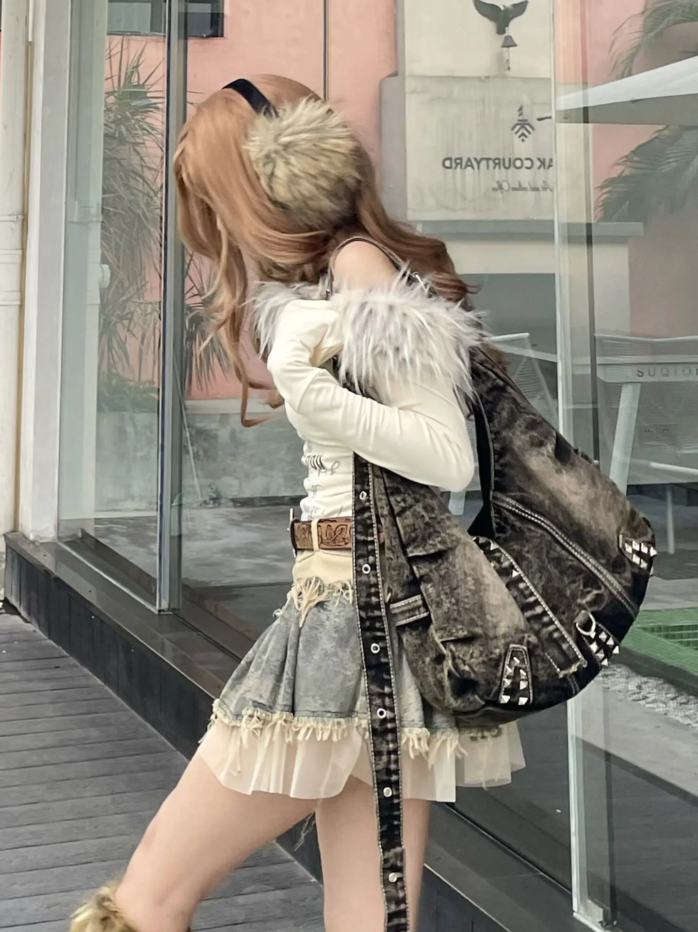 حقيبة كتف كلاسيكية من قماش الدنيم على طراز الشارع حقيبة كتف للطلاب للتنقل اليومي حقيبة كروس متعددة الاستخدامات حقيبة تحت الإبط y2k #5