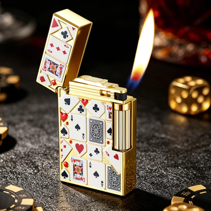 New Metal Retro Poker Wheel Lighter Color Steel Sound Poker Wheel Inflatable Creative Personalized Outdoor Portable Lighter Gift