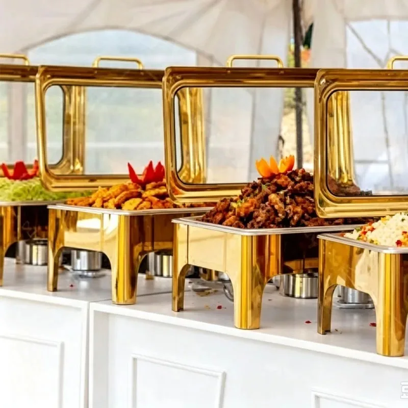 Luxury 9L Restaurant Stainless Steel Chaffing Dishes Full Glass Window Buffet Food Warmer Chafing Dish