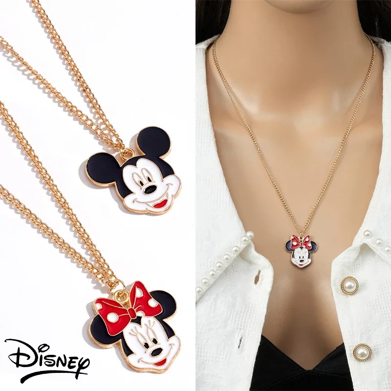 Disney Mickey Minnie Mouse Necklace Cartoon Women Couple Golden Pendant Fashion Jewelry Anime Creative Accessory Kids Girls