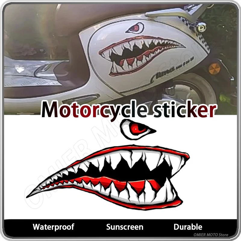 

Cartoon Shark Mouth Body Motorcycle Sticker Decals For VESPA Gts 300 LXV 150 125 LX 150ie LT GTV300