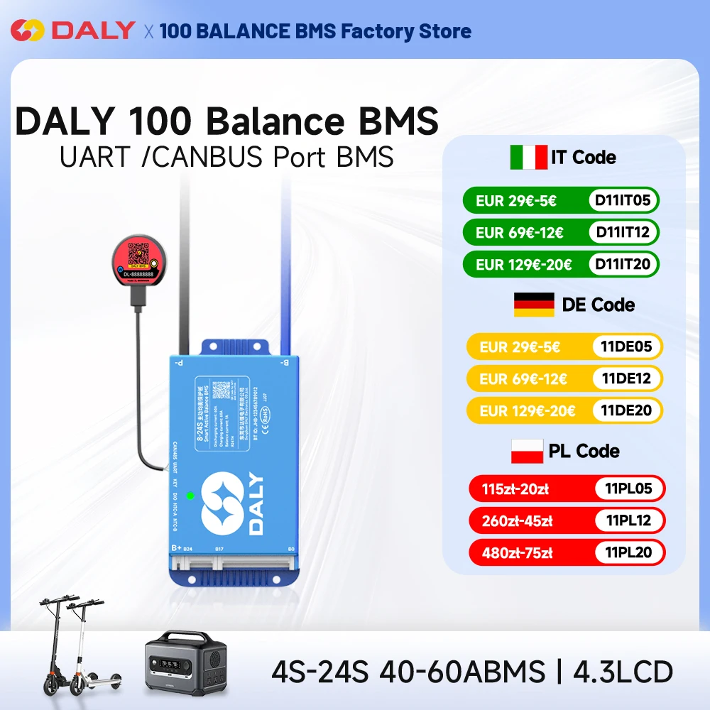 DALY 100 สมาร์ท BMS 4S 8S 12S 13S 14S 16S 17S 20S 24S บลูทูธ APP Balance UART CANBUS RS485 40A 60A 100A Lifepo4 Li-Ion LTO