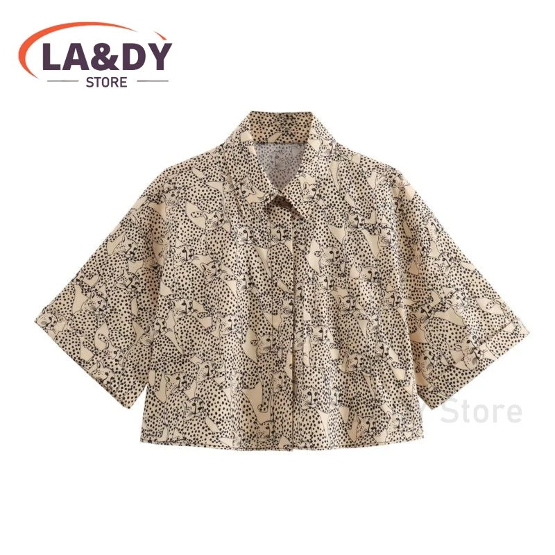 Sets Women 2024 Summer Fashion Single Breasted Printing Shirt + Casual High-Waisted Shorts Suit Female