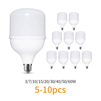 LED 전구, AC 220V E27 LED 램프, 60W, 50W, 40W, 30W, 20W, 15W, 10W, 7W, 3W, 봄빌라 스포트라이트 조명 램프, 5-10 개