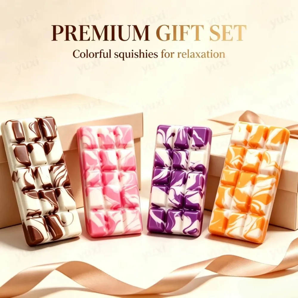 Portable Chocolate Squeeze Squishy Toy, Marble Color Mix Design, AntiStress Fidget Toy for Kids Adults Relax Play