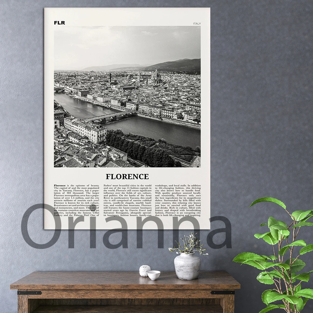 Florence Art Prints Black and White Sky,Florence Hd Wall Art Canvas Painting Retro Poster Italy, Firenze,Tuscany Home Decoration