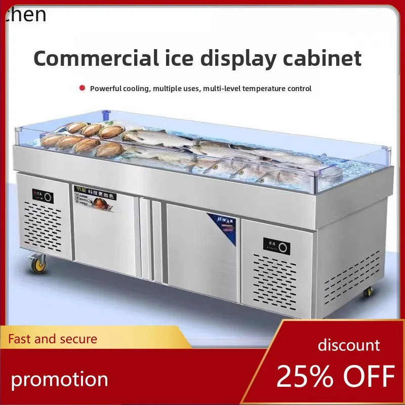 

HXL Stainless Steel Seafood Ice Display Refrigerated Showcase Commercial Supermarket Freezer Fresh-Keeping