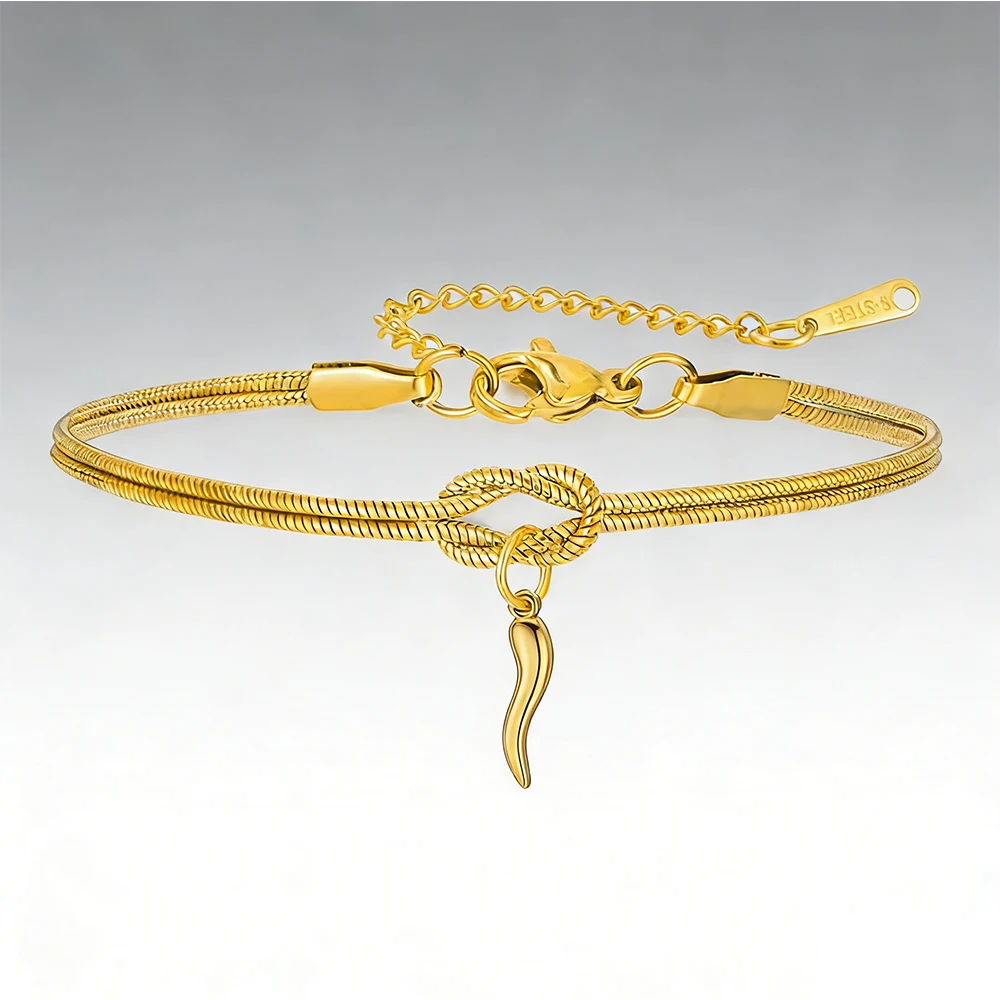 1pc Italian Cornicello Lucky Horn Charms Bracelets Gold Color Stainless Steel Pendant Hand Chain Protection Amulet  Jewelry