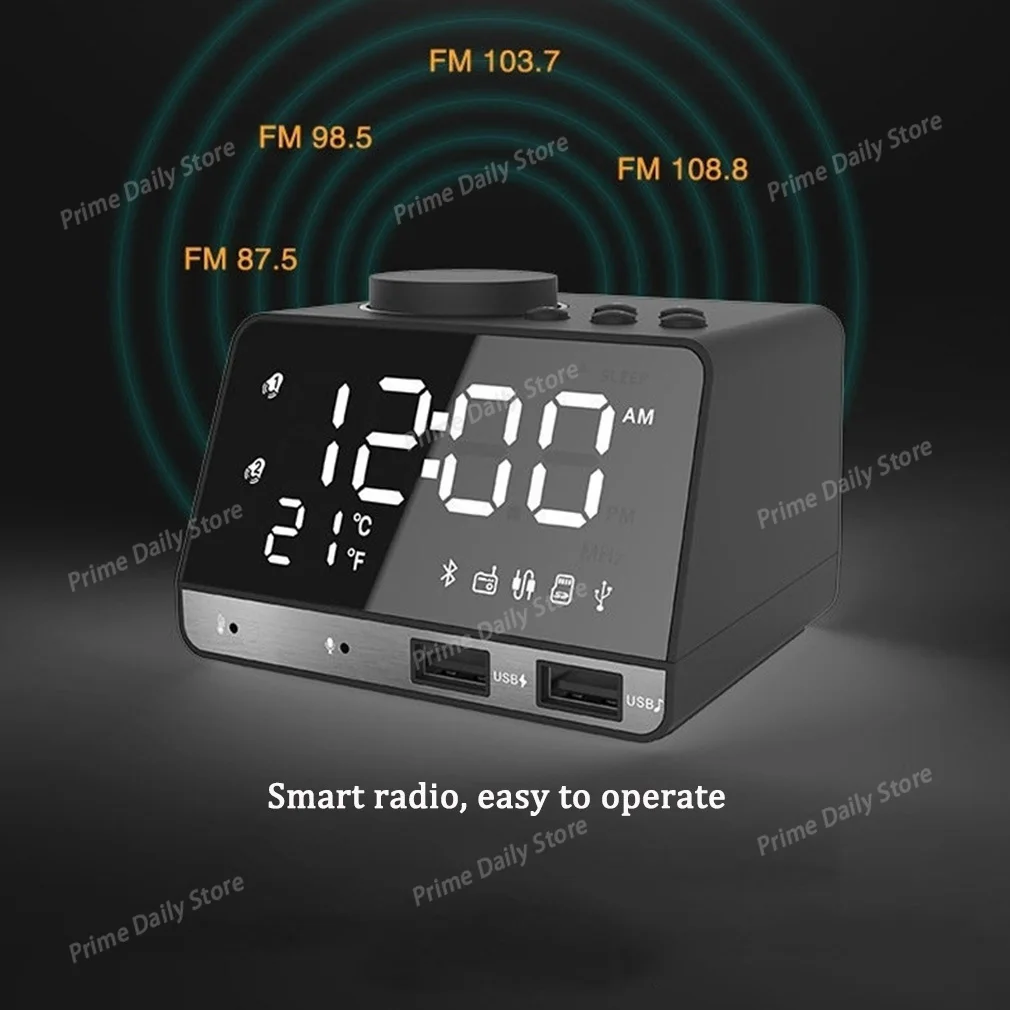 K11 Wireless Alarm Clock Bluetooth Speaker, USB Rechargeable LED Mirror Surface Smart Radio Mini Audio speaker clock
