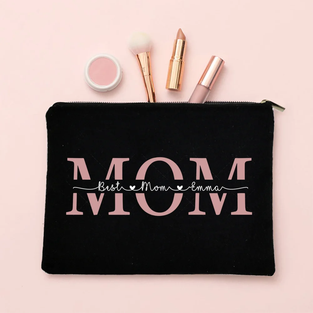 Personalized Best Mom Makeup Bag Custom Name Cosmetic Case Canvas Monogram Toiletry Pouch Birthday Mother\'s Day Gifts for Mama