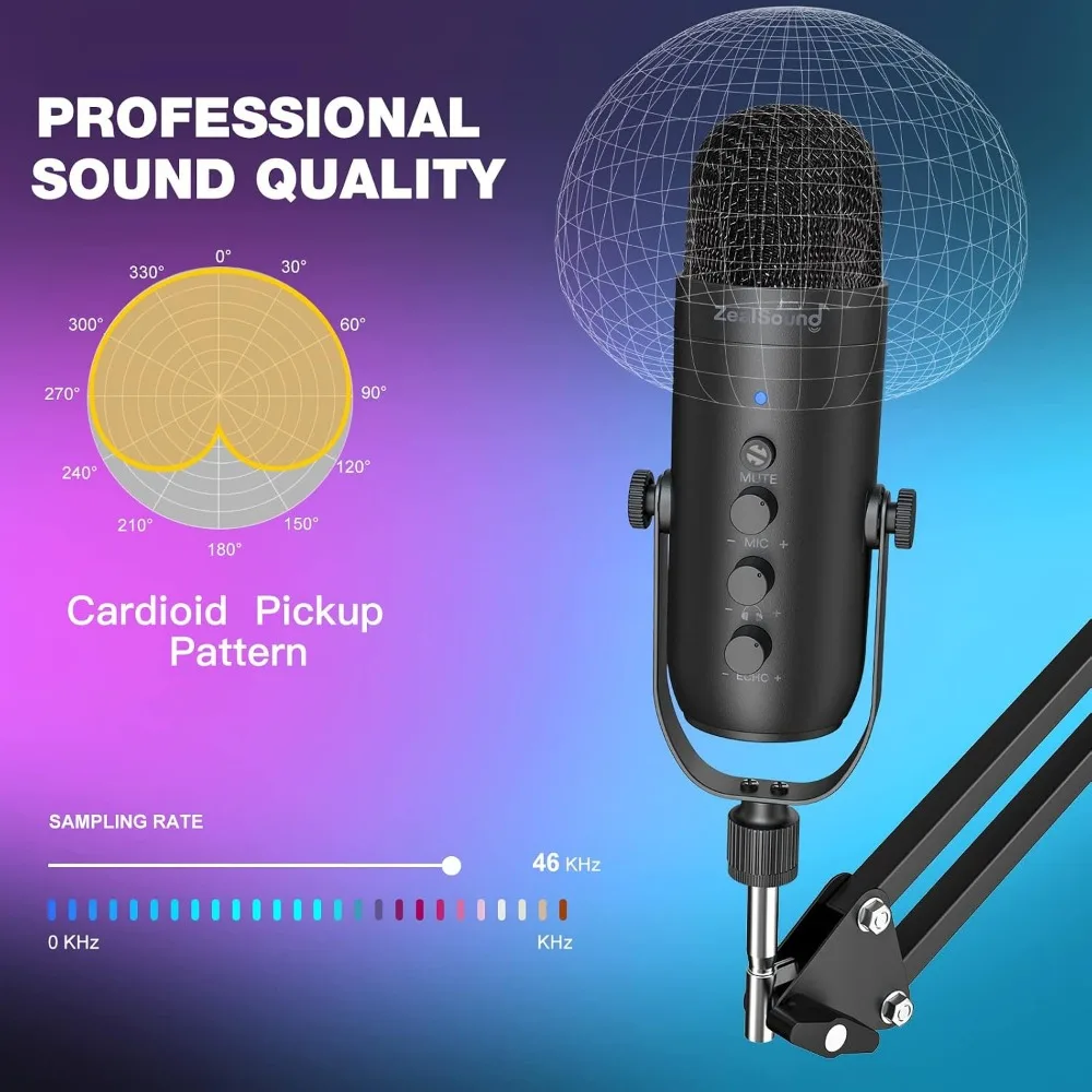Noise Reduction Mic with Boom Arm, Mute, Echo/Volume, Zero-Latency, PC/Mac/iOS/Android Compatible view 3