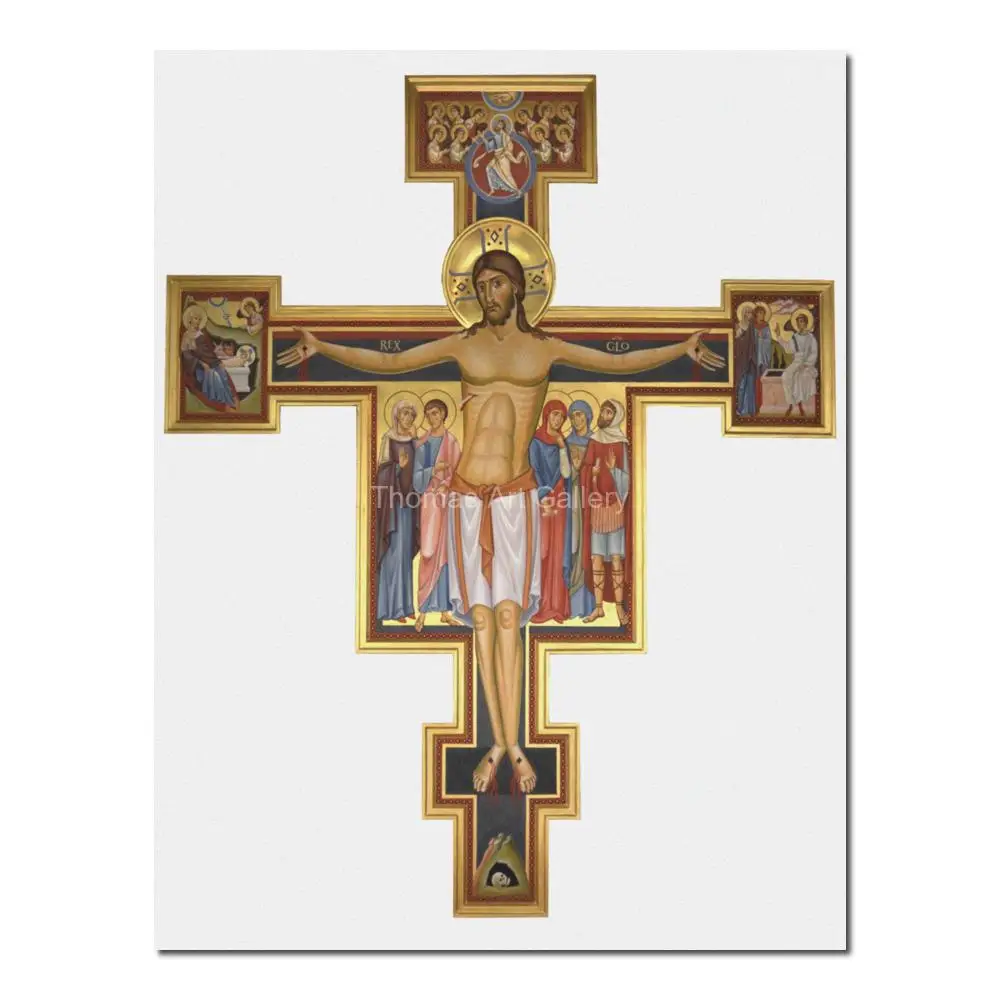 Catholic Crucifixion of Christ Greek Orthodox Icon Canvas Print HD Byzantine Art Large Religious Wall Decor for Home Altar Gift