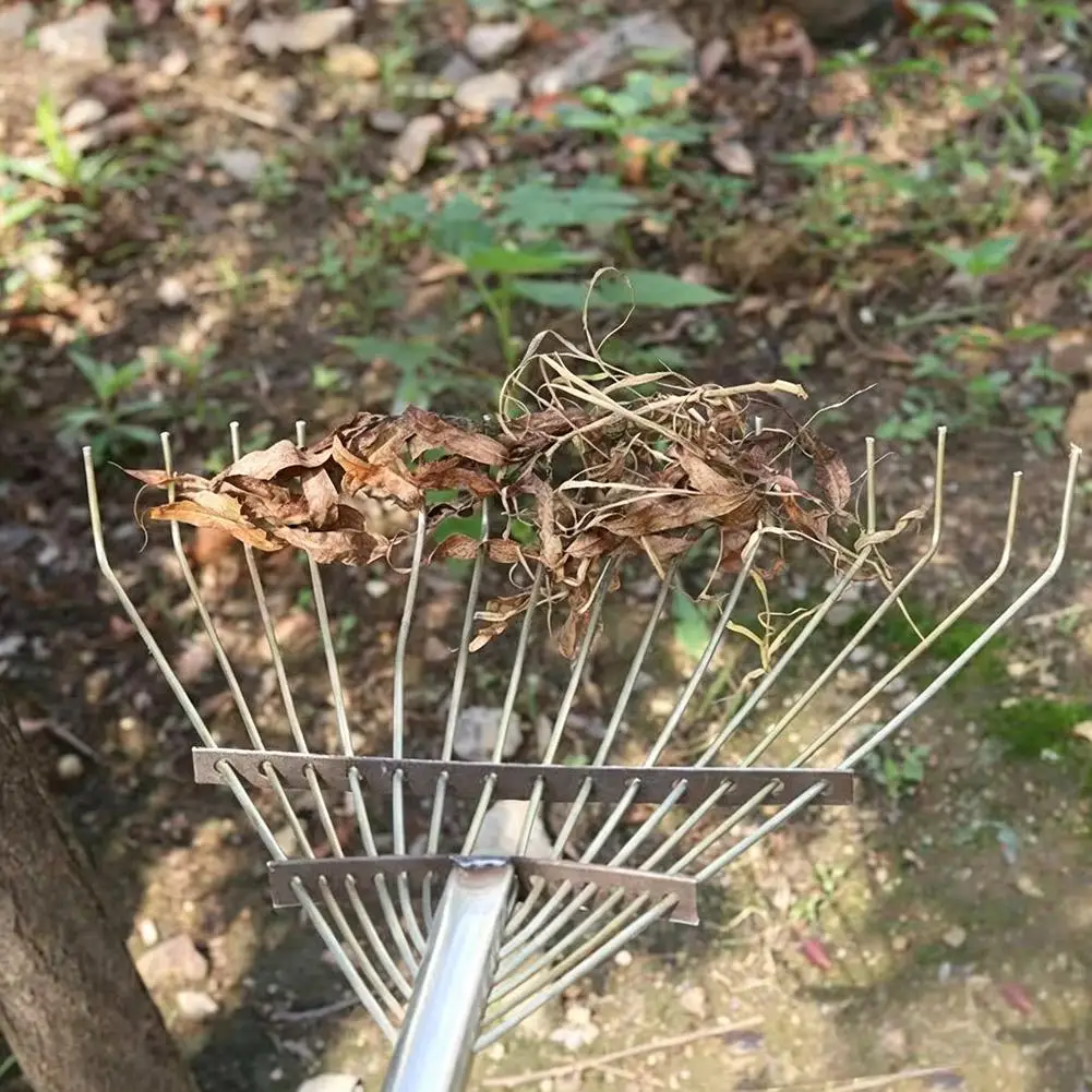 Verstellbarer fächerförmiger Rasenrechenkopf mit 3,0 mm starken Stahlzinken zur Sammlung von Laub und Schmutz – Detail 19