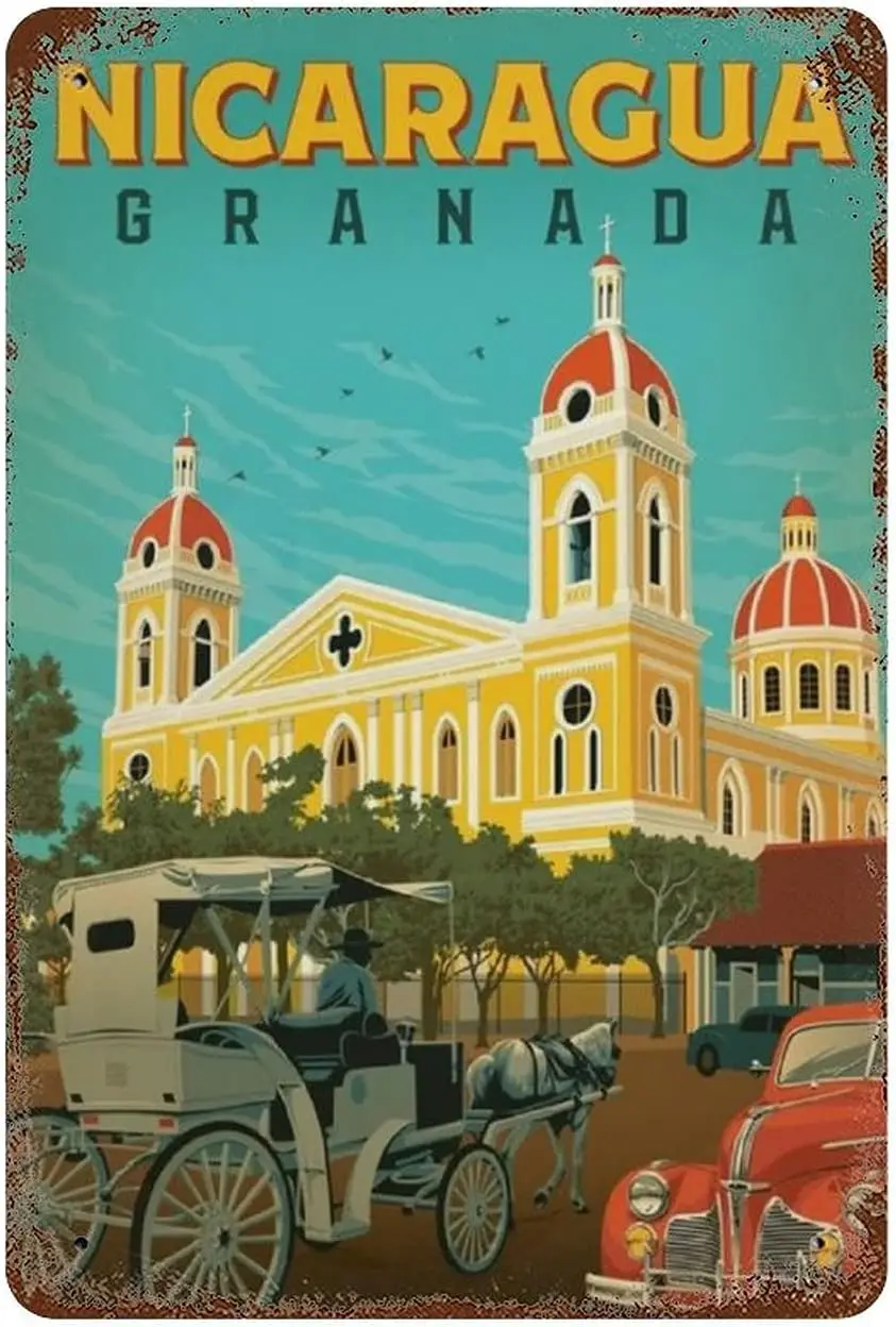 Nicaragua Granada Tour Poster Retro Tin Sign Funny Metal Sign Wall Decor Home Plaque Bar Cafe Decor 12 x 8 in