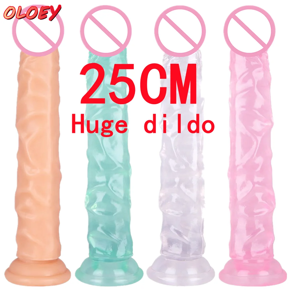 

25CM Realistic Dildo Erotic Soft Jelly Vaginal Anus Masturbator Couple Toys Crystal Jelly Strong Sucker Lesbian Female Sex Shop