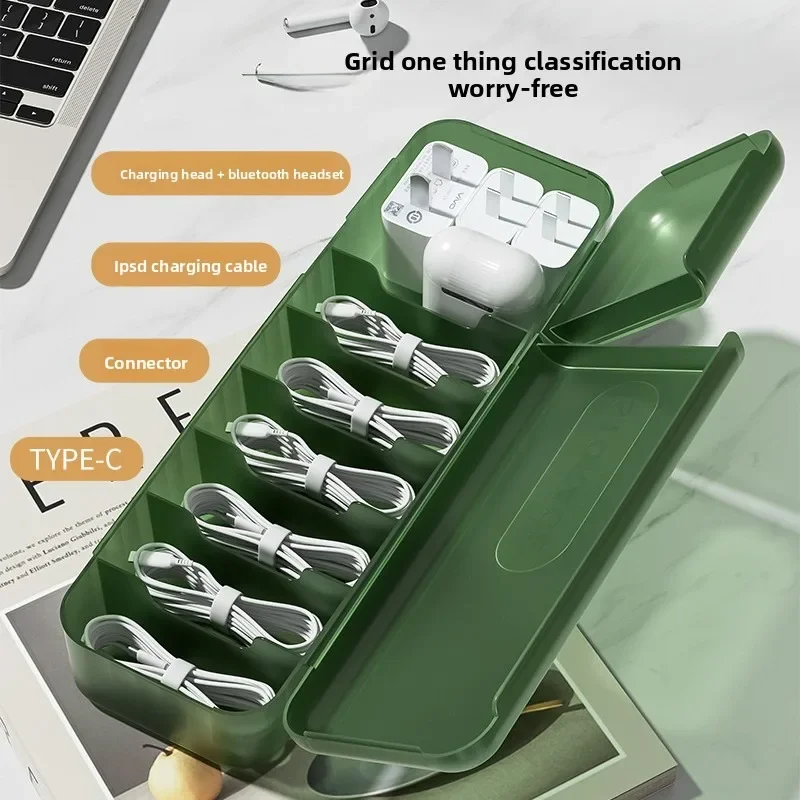 Cable Organizer Box Portable with 7 compartment Data Cable Storage Box For Home Office Organization Charger Cord For Electronics