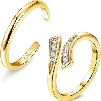 14K Gold-Plated Adjustable Zircon Foot Ring Two-Piece Set for Women During Summer Beach…