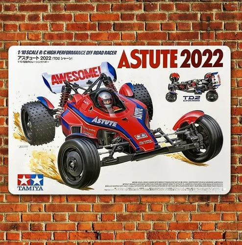 Metallposter Vintage RC-Auto Wanddeko Blechschild Plakette Tamiya Astute 2022 Boxart