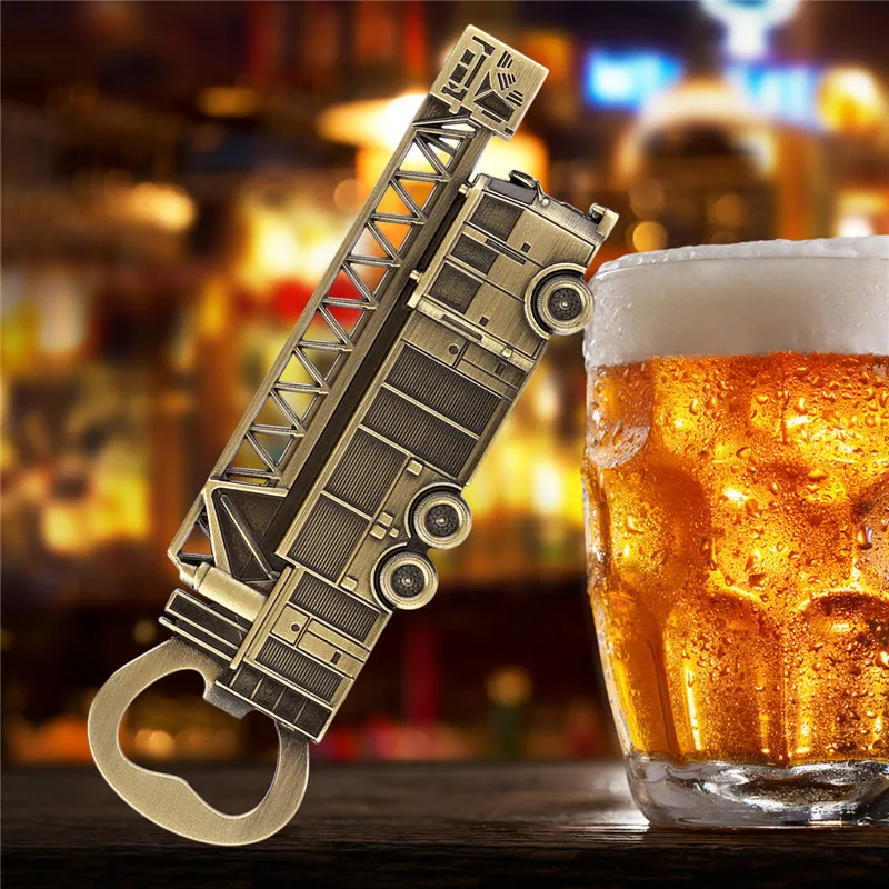 Creative Fire Truck Design Metal Beer Openers Bottle Opener Kitchen Club Party Barware Gadget Wedding Accessory Gift with Bag