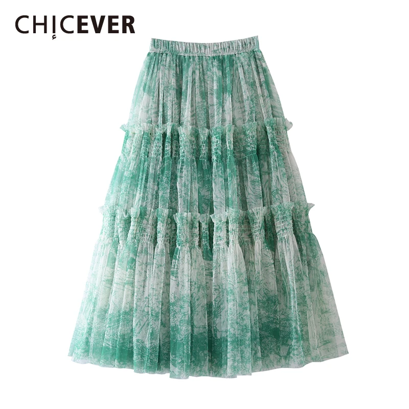 

CHICEVER Tie Dye вечерние многоуровневые юбки для женщин с высокой талией в стиле пэчворк, эластичные темпераментные юбки средней длины, женская мода
