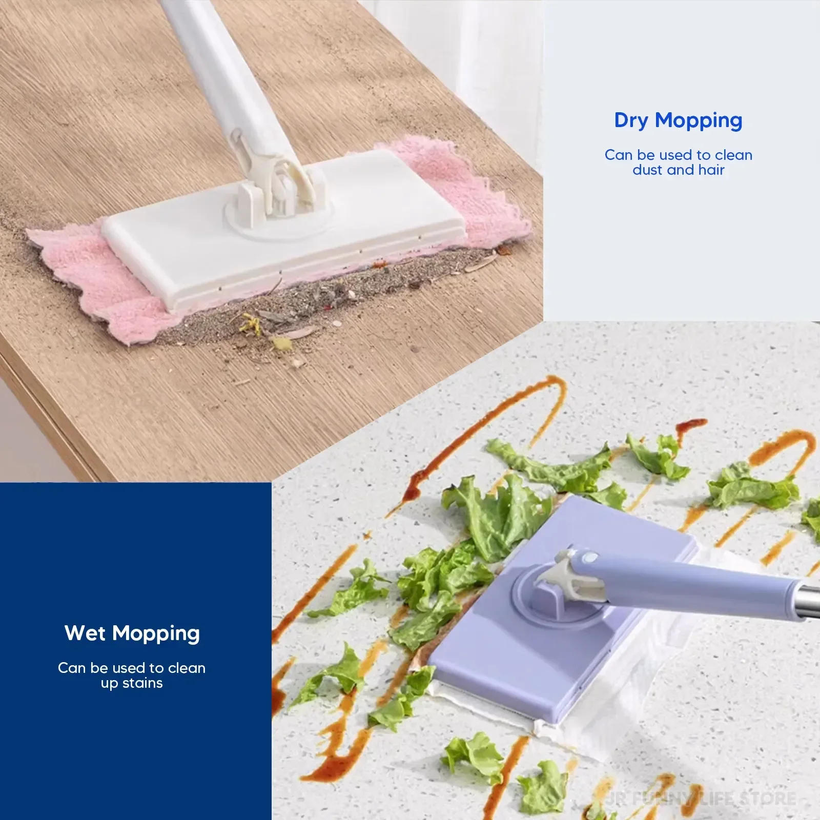 Hands-Free Cleaning mop For Floor/Window 360°Rotation Mini Mop For Wet Wipes Household Kitchen Cleaning Tool