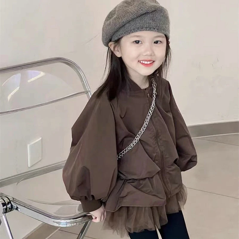 Girls\' Coat Korean Version Fake Two-Piece Mesh Children\'s Coat Top Spring And Autumn New Children\'s Clothing Baby Kids Jacket