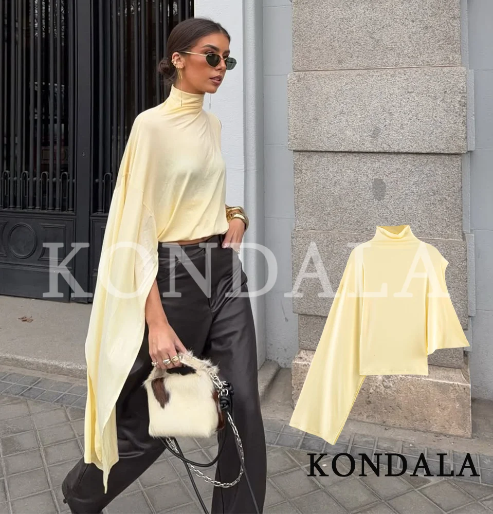 KONDALA Hauts asymétriques élégants à col montant pour femmes, style urbain, jaunes, Nouvelle collec