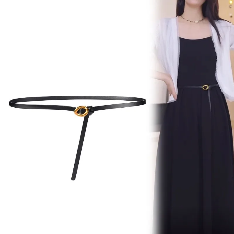 

Skinny Belts for Women Genuine Leather Knotted Thin Waist Belt for Dresses Boho