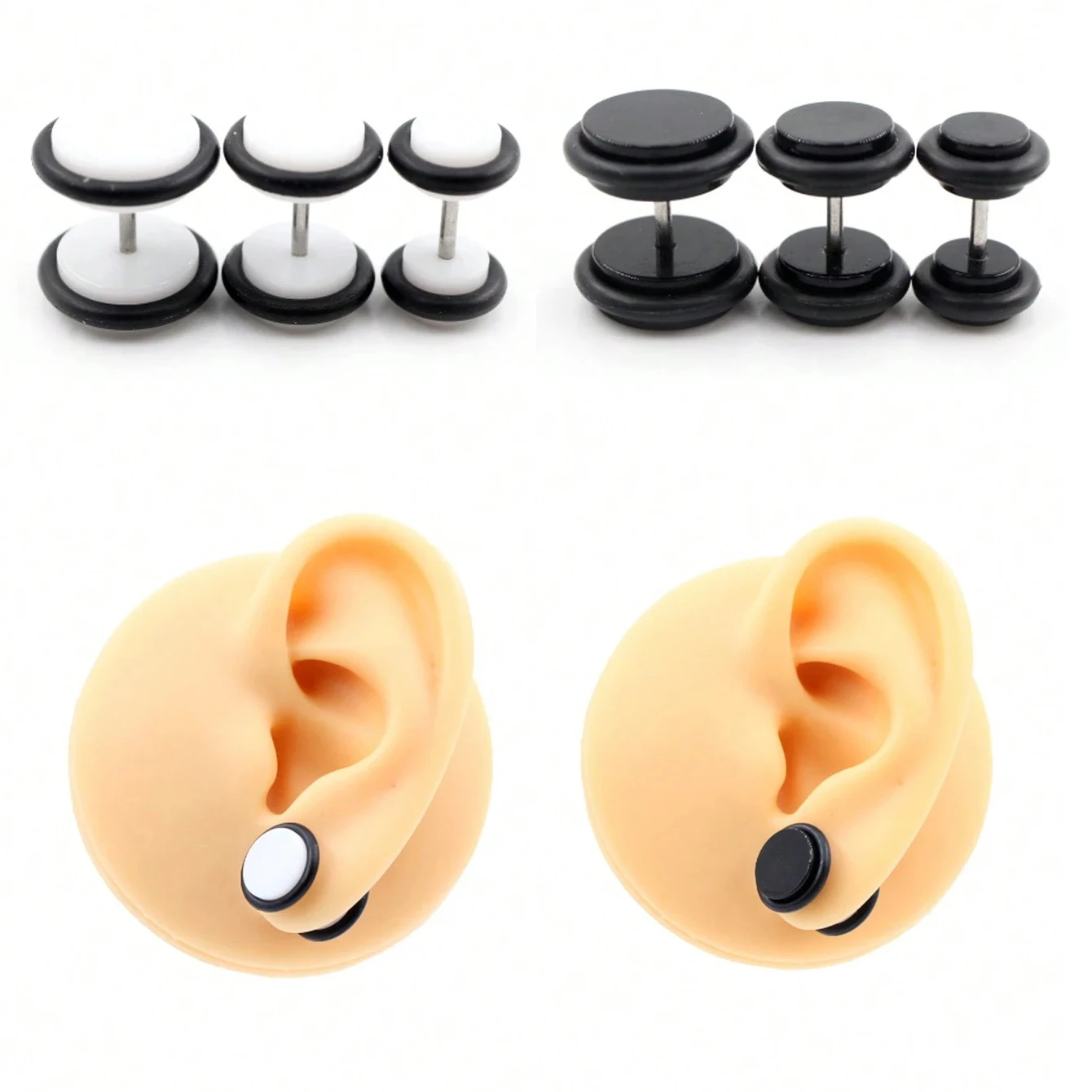 2 Pieces Acrylic Stud Earrings Fake Cheater Ear Plugs and Tunnels Gauges Cheaters Stretcher Body Piercing Jewelry 6/8/10mm