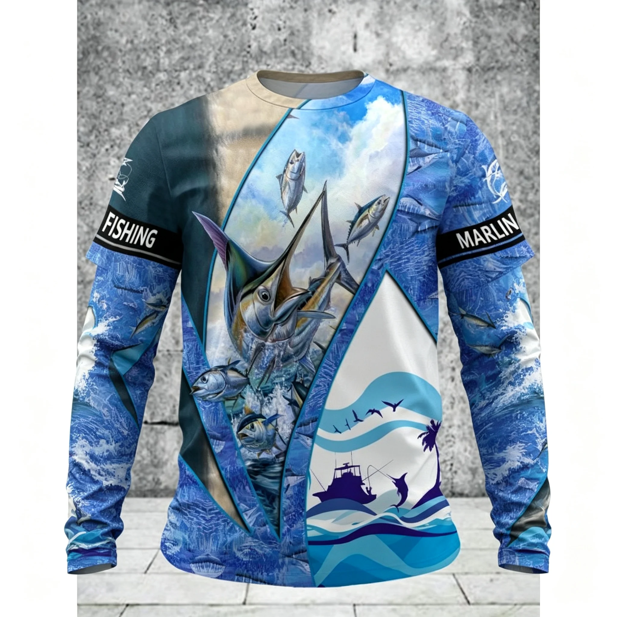 Langarm-T-Shirt für Herren, Angeln, Wildtiere, 3D-Druck, Rundhalsausschnitt, Outdoor-Sport, Freizeitoberteile – Detail 5