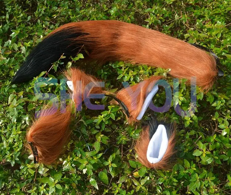 Anime giapponese Spice and Wolf Cosplay Puntelli Orecchie Coda Holo Fox Orecchie Tornante Fascia Halloween Costume Nick Wilde Coda con orecchie