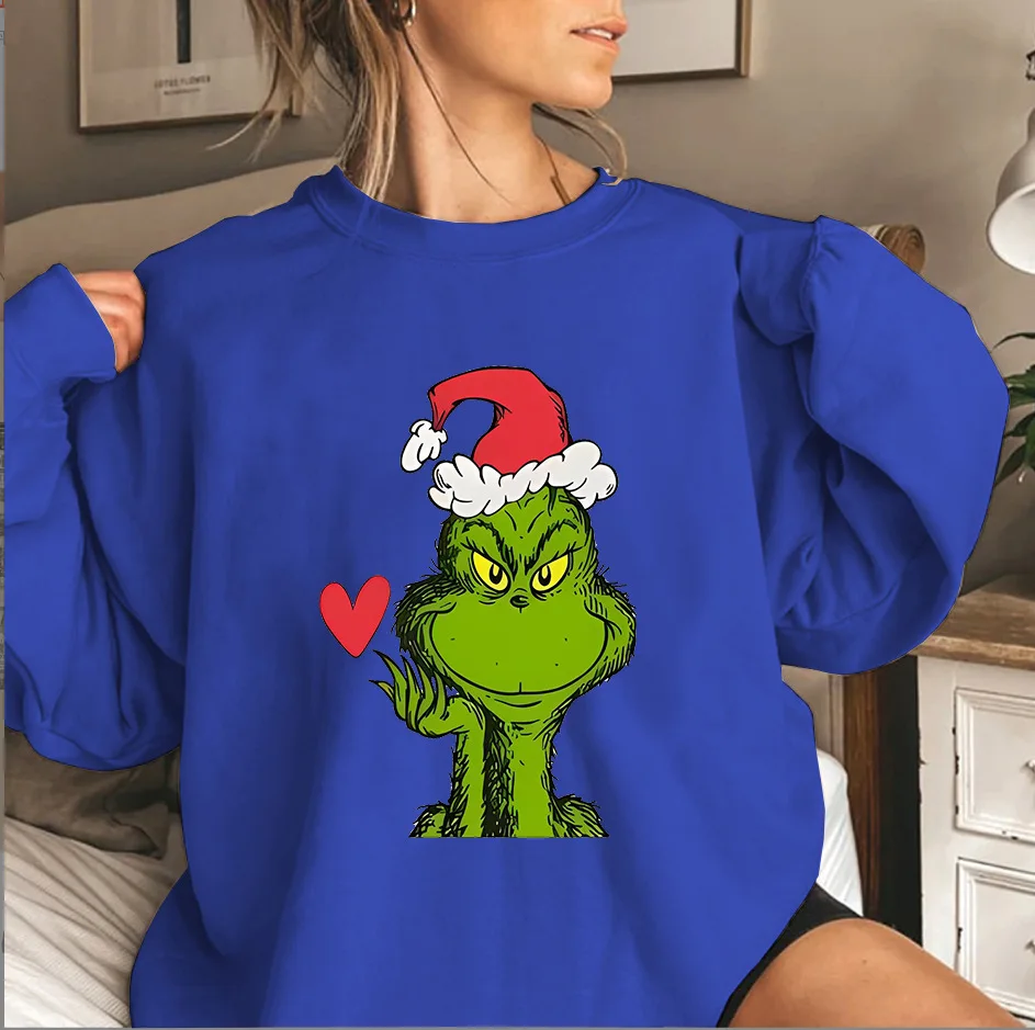 حار بيع الموسم الحجم الأوروبي الأخضر غرينش عيد الميلاد سترة جولة الرقبة المطبوعة قبعة قميص ألياف البوليستر عارضة فضفاض...