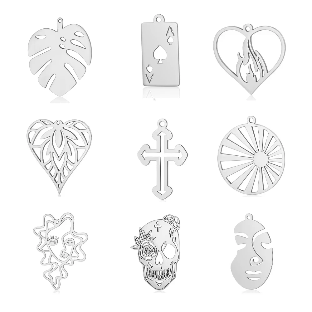 10pcs/lot Stainless Steel Cross DIY Jewelry Charms Wholesale Skull Face Poker Necklace Making Pendant Never Fade Top Quality