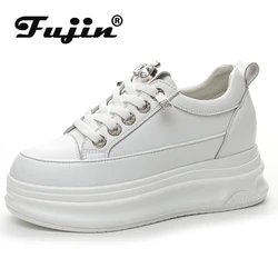 Fujin 6cm 2024 Cow Genuine Leather Platform Wedge Fashion Women Spring Vulcanize Comfy Autumn Chunky Sneakers Shoes Breathable