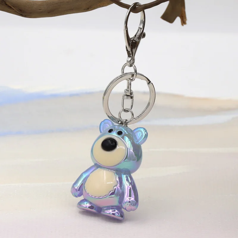 New Cute Cartoon Bear Keychain 2023 Trendy Acrylic Gradient Color Animal Pendant Anime Keychain Boy Girls Jewelry Gift