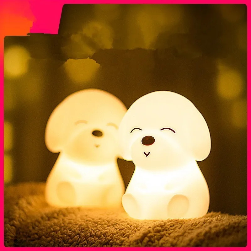 Dog LED Night Light Touch Sensor Dimmable Timer USB Rechargeable Bedroom Silicone Puppy Lamp for Children Baby Toy Gift