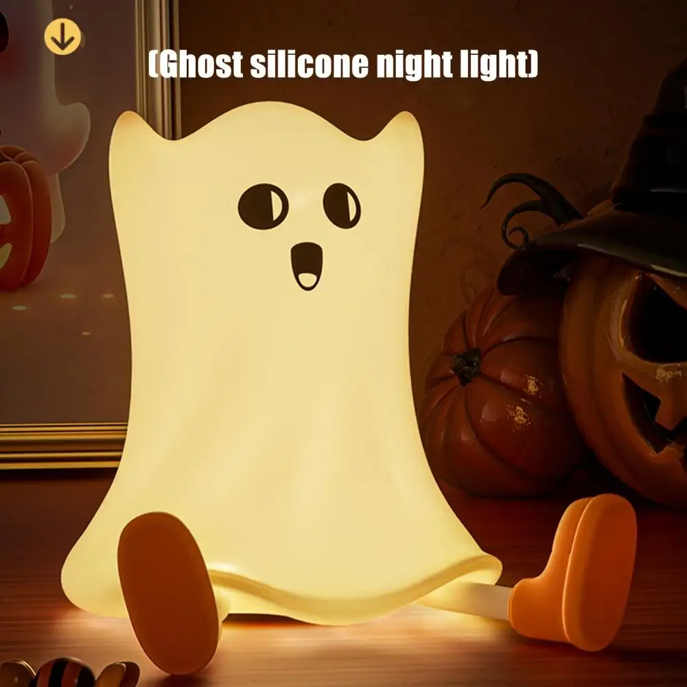 

Nursery Night Light Halloween Ghost Shaped Silicone Bedside Lamp with Touch Control Soft Glow for Water-resistant Decoration